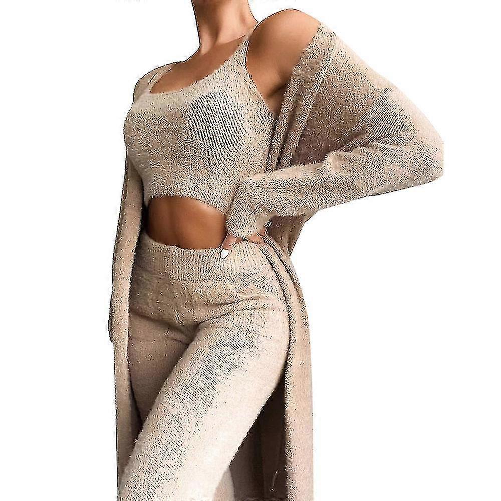 בגדי טרקלין לנשים סט אימונית אפוד פליז עליון מכנסיים קרדיגן