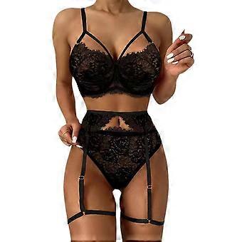 Women Sexy Lace Lingerie Erotic Underwear See Through Bra Briefs Garter Belt Set