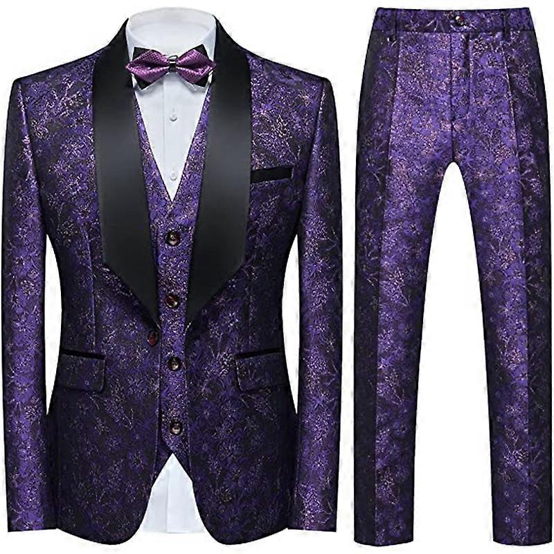 Tuxedo Suits for Men 3 Piece Floral Pattern Blazer Jacket Set for Wedding