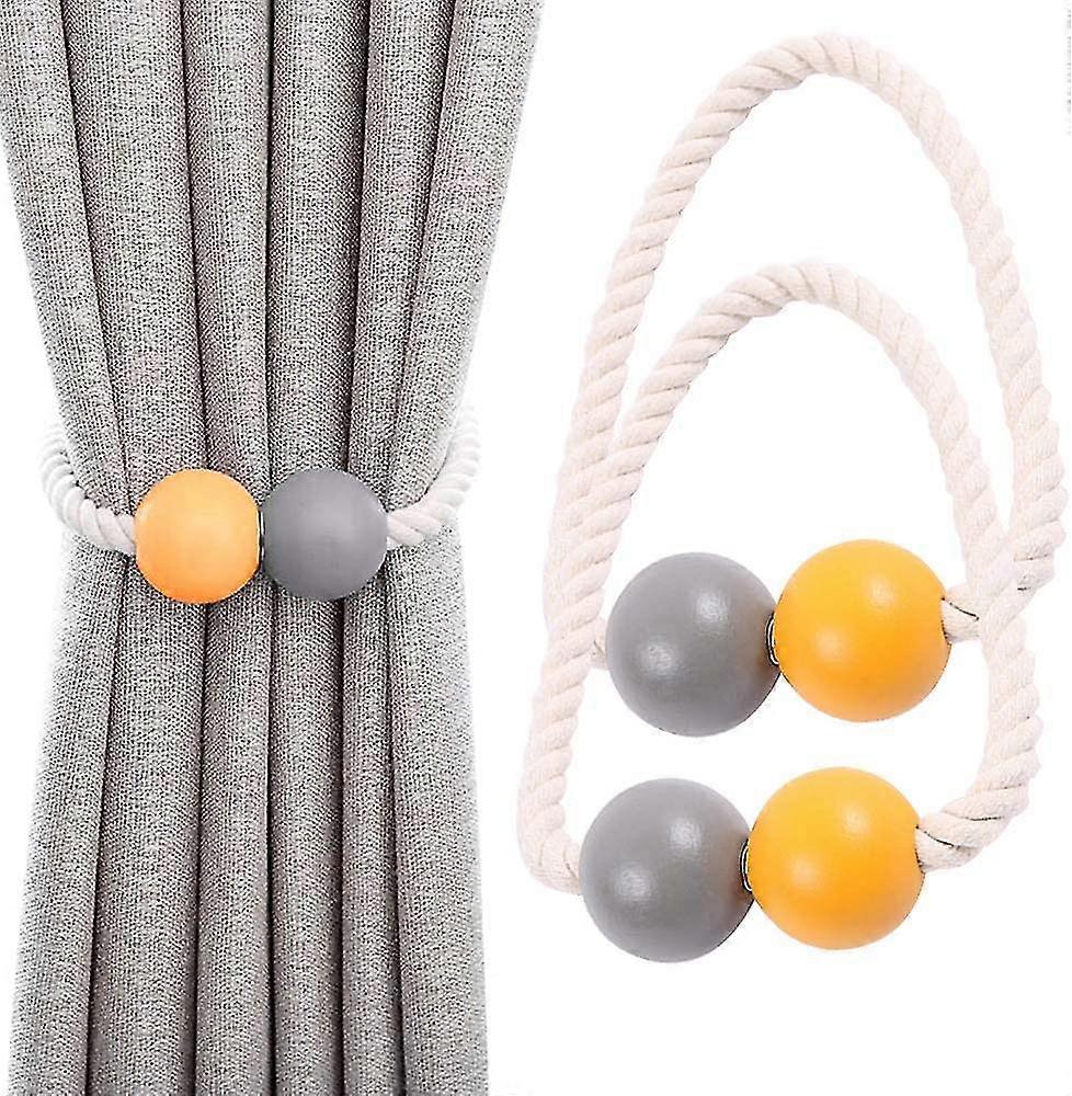 Magnetic Curtain Tiebacks 2pcs Curtain Tiebacks Window Drape Holdback Wooden Curtain Clips For Home, Dorm, Office, Decorative Window, Gray, Orange