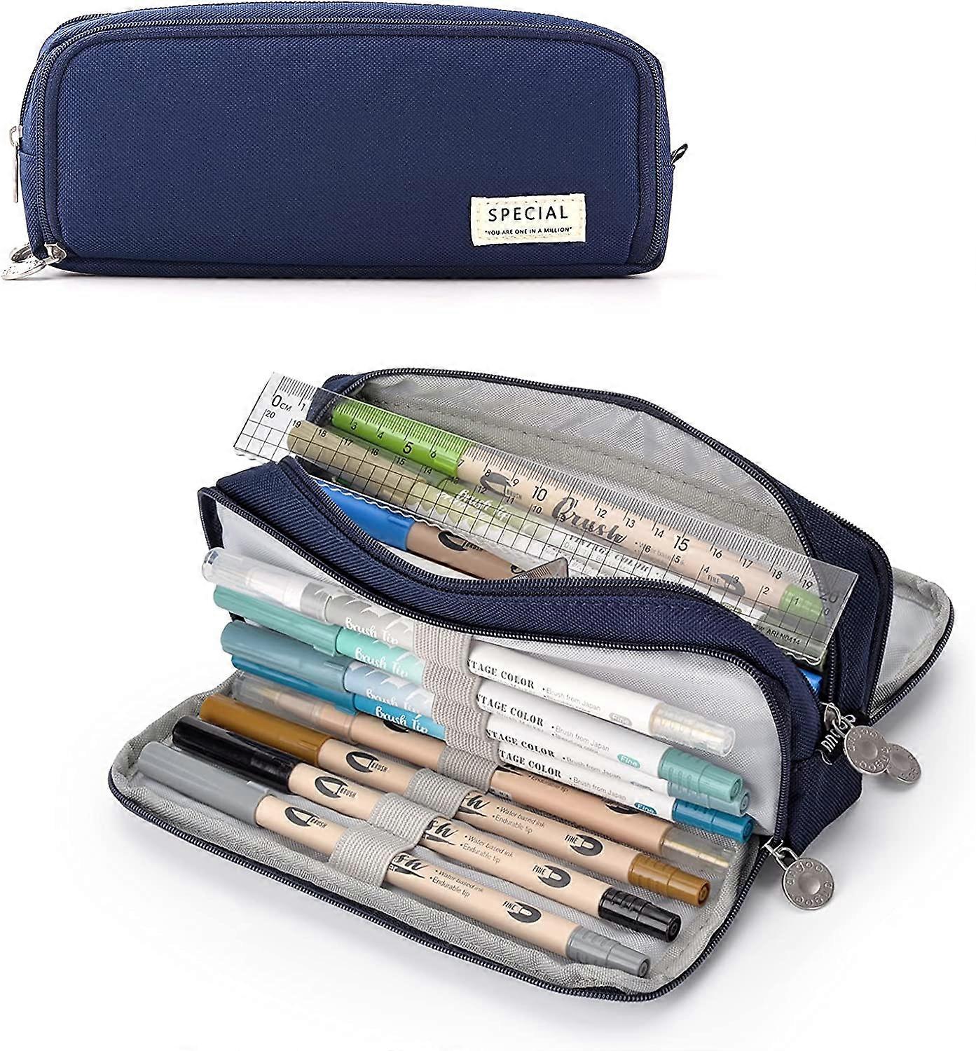 Astuccio di grande capacità per ragazze e ragazzi, astuccio con 3 scomparti (nero) (4-D-W)