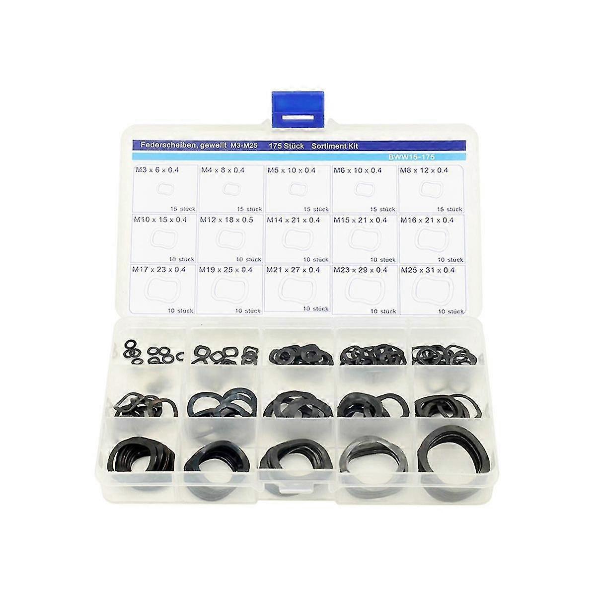 3-25mm vågfjäderbrickor, sortimentskit, 65mn manganfjäderpackning, elastiska brickor, sortiment K