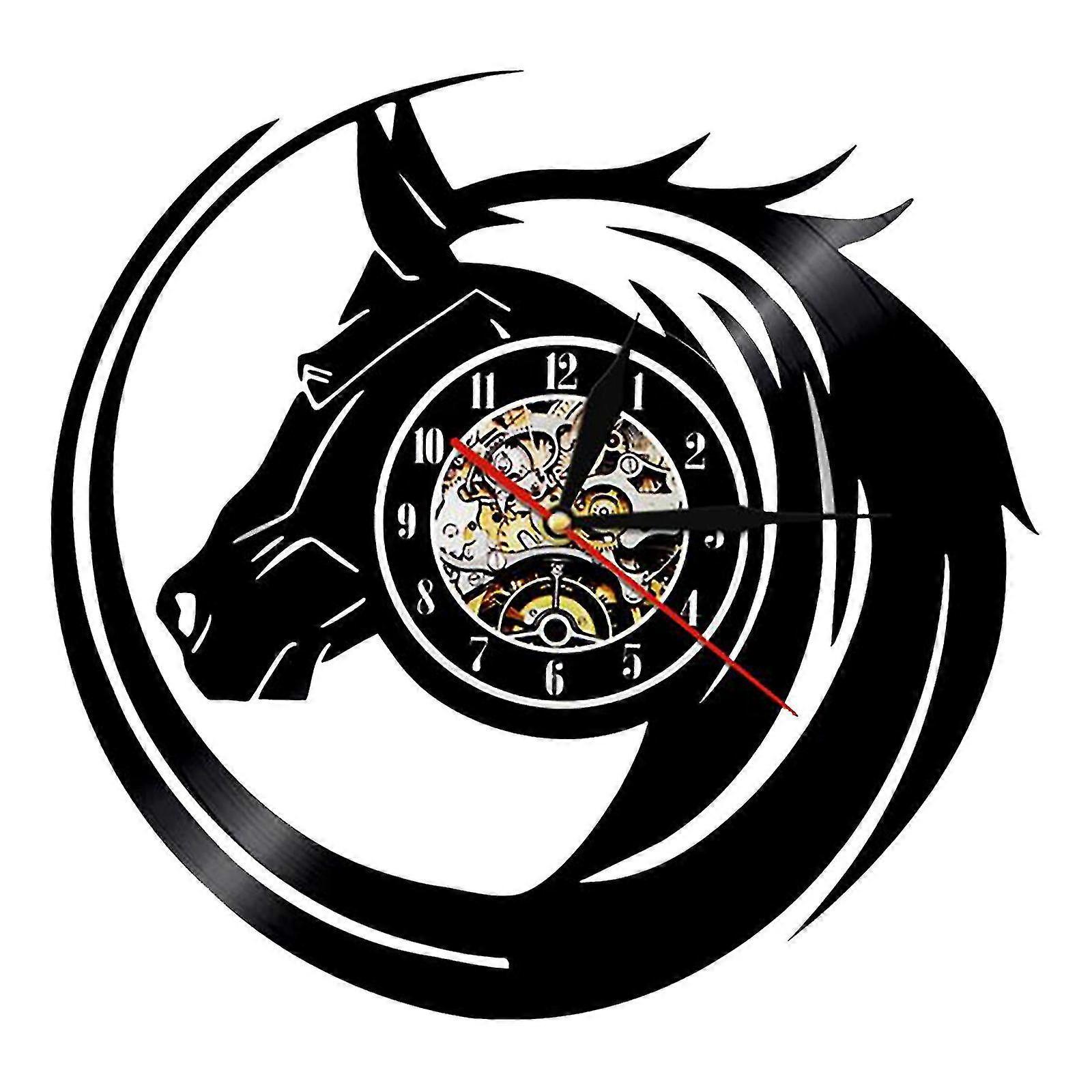 Vinyl Record Wall Clock Horse Head Shape Creative Retro Nostalgic Wall Clock