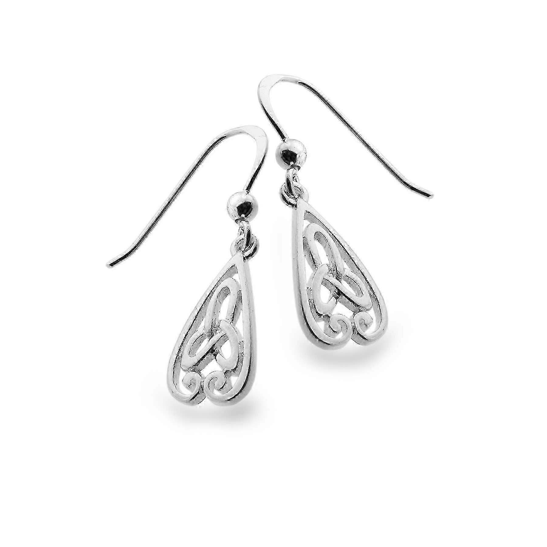 Sterling Silver Earrings - Celtic Trinity Knot + Spirals Trinity