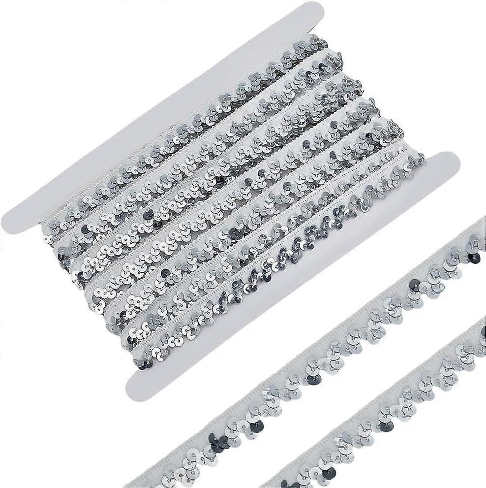 12.5 Yards Elastic Sequins Trim 0.5 inch White Bling Fabric Paillette Ribbon Trim Stretch Sequin Crafts Elastic Sequin Lace for Dress Embellish Headba