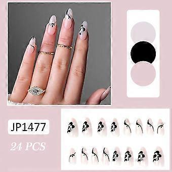 24pcs Unghie finte in bianco e nero Ultra flessibile Lasting Com