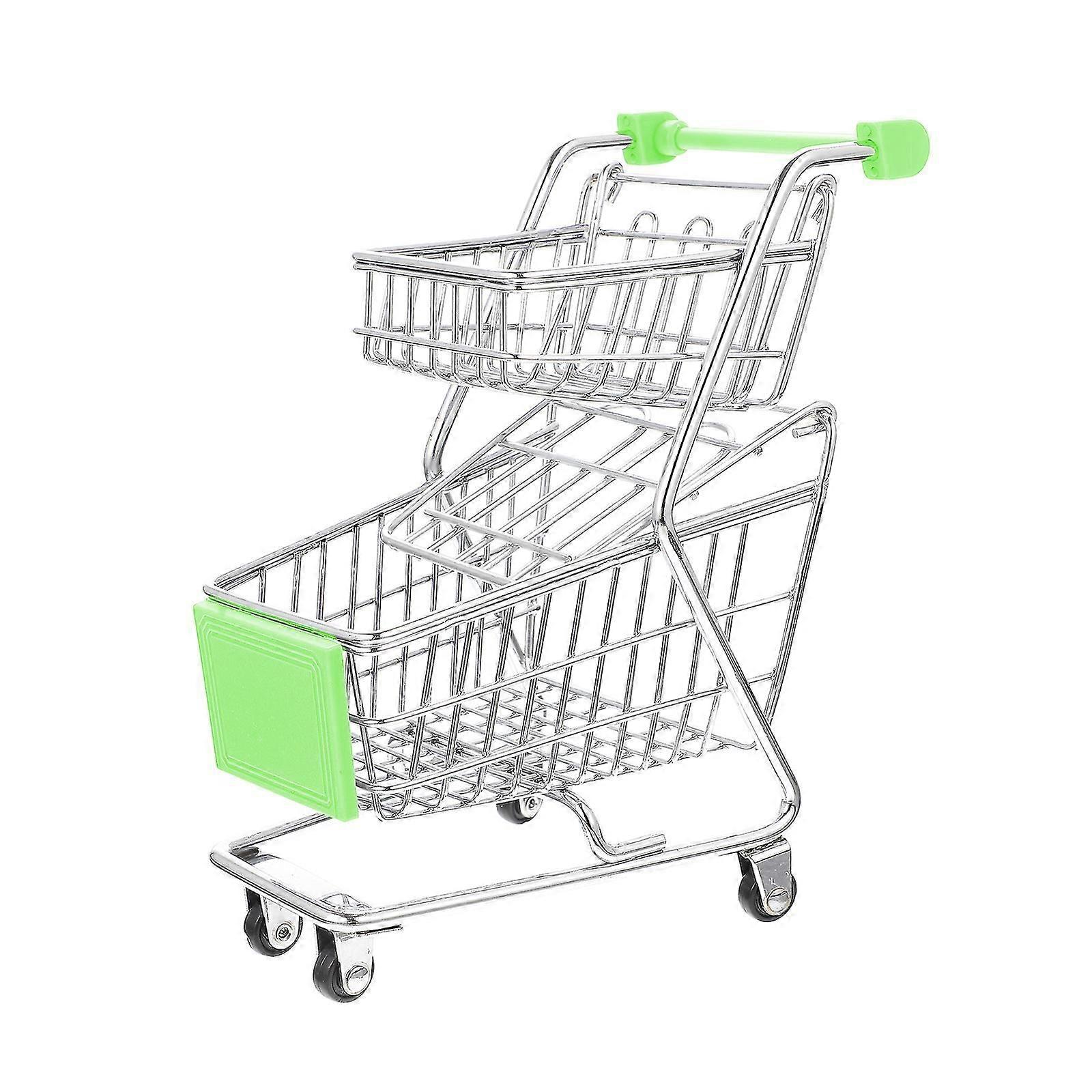 Small Shopping Cart Miniature Supermarket Shopping Cart Double Layer Trolley Toy