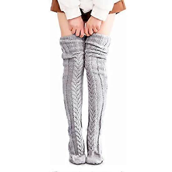 1 Pair Women Winter Stockings Thickened Knitted Solid Color High Elasticity Anti-slip Over Knee Length Twist Warm Soft Skirt Boots Socks Winter Tights