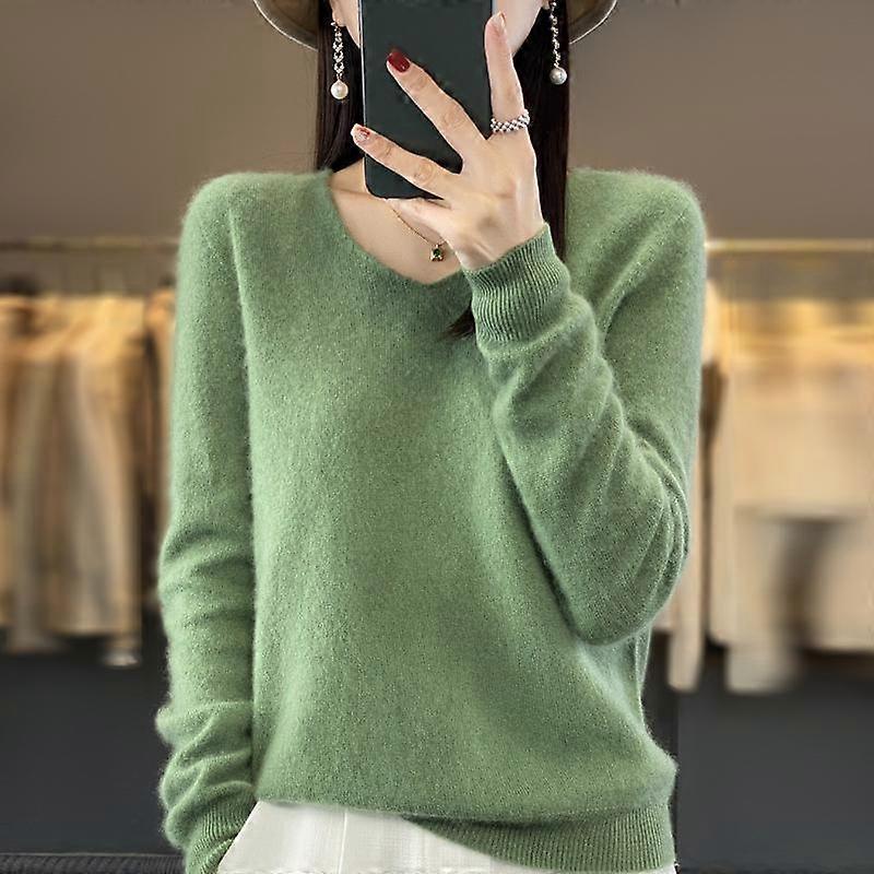 Sweter z kaszmiru z czystej wełny Damskie sweter z dekoltem w szpic Codzienny top z dzianiny Jesień i zima Płaszcz damski Moda koreańska