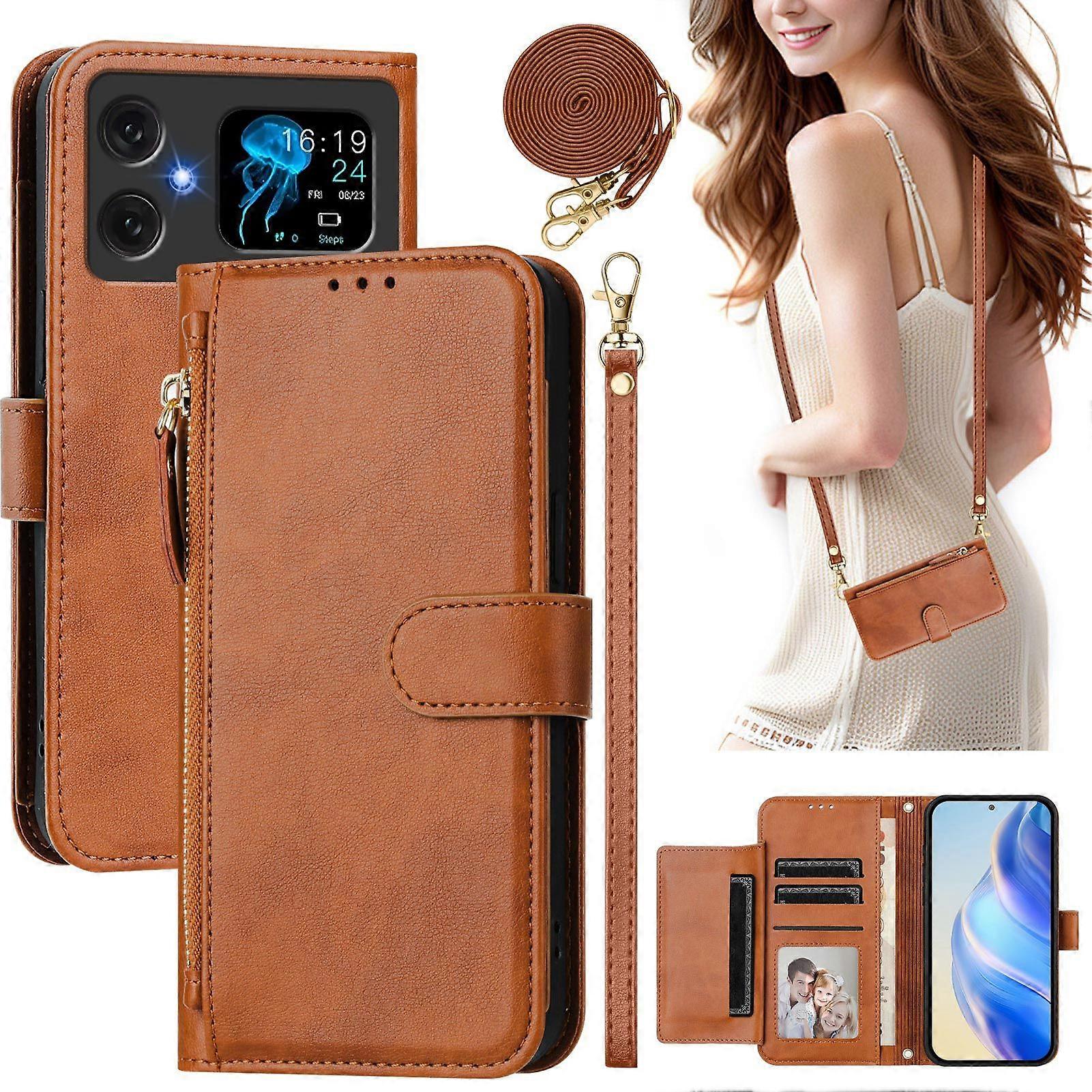 Flip Case for Cubot A20 Protection Soft PU Leather Zipper Wallet Cover with Card Holder and Long Strap
