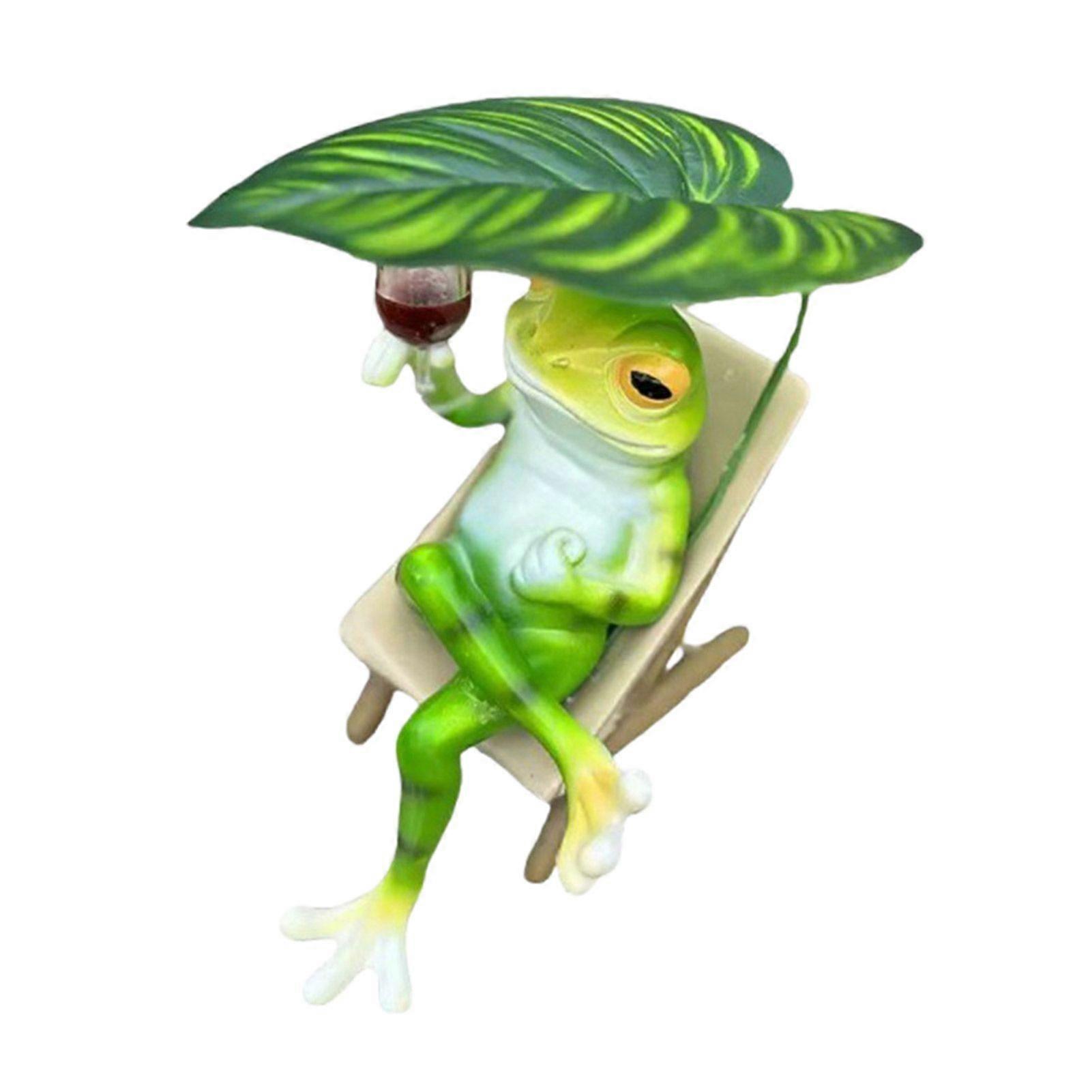 Resin Frog Ornament Wine Tasting Frog Figurine Desk Decor Lounge Chair Frog Sculpture for Home Office Housewarming Gift