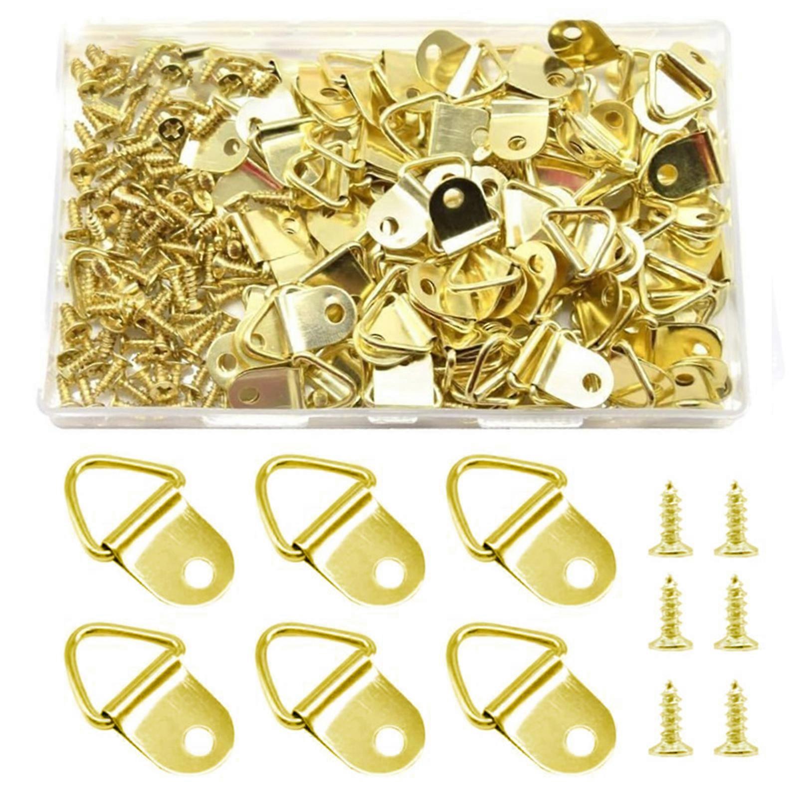 Pack of 100 Single Hole Hangers with Screws Practical Triangles D Rings Photo Photo Frame Hangings Hook Accessories  Yellow