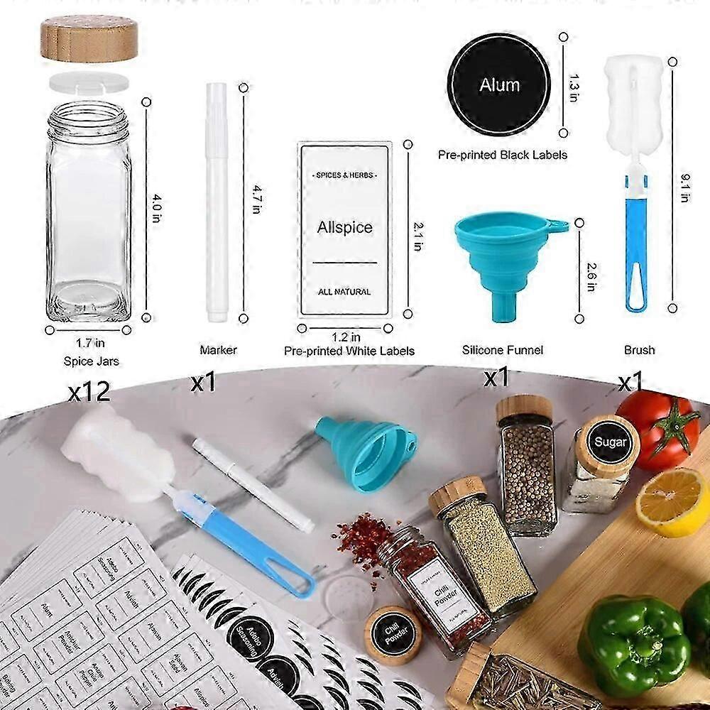 Spice Jars With Label Organizer, Seasoning Organizer Glass Spice Jars With Bamboo Lids, Seasoning Containers Set Spice Container