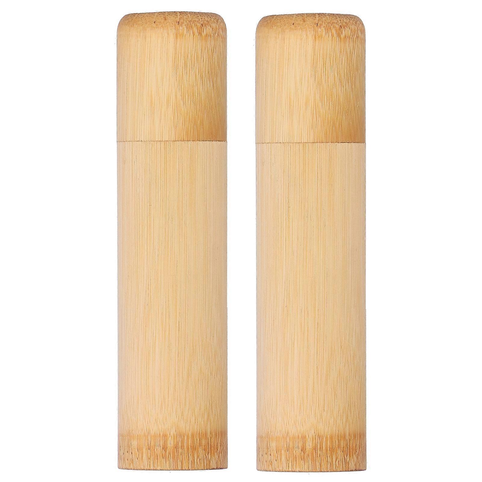 Eco-Friendly Bamboo Tube Tea Storage Cylinder - 2Pcs Mini Round Spice Jars, Natural Material, Durable Design