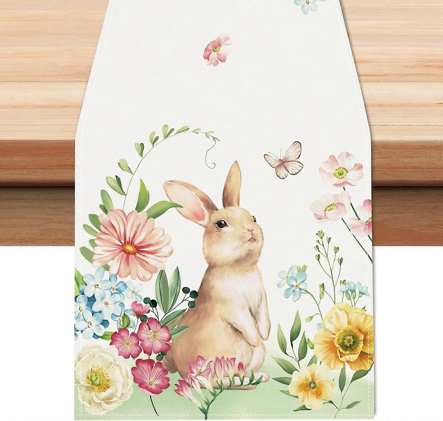 Easter Bunny Floral Table Runner 13x72 Inch Kitchen Dining Table Decoration