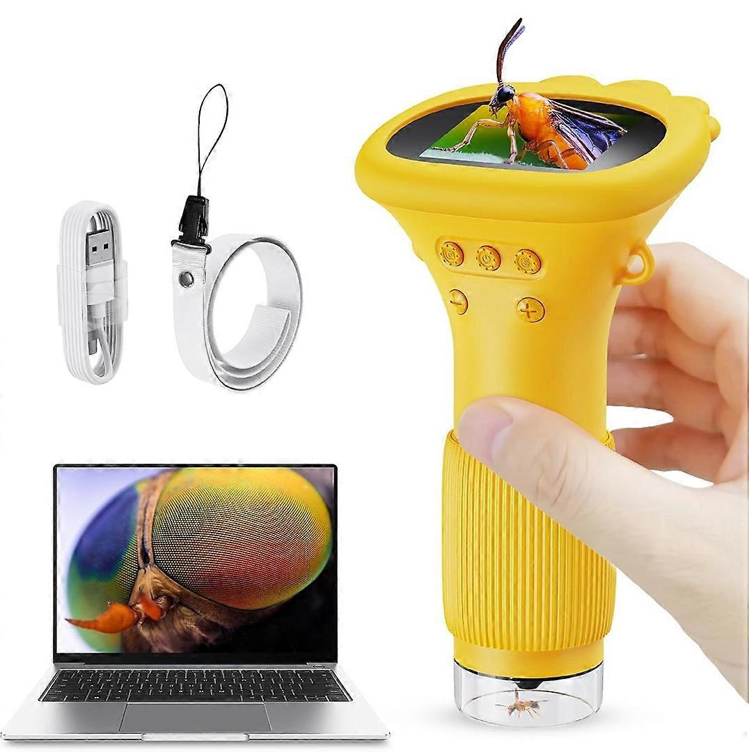 Mini Microscope for Kids Digital Microscope 1000X Zoom 2MP Camera with 8 LED Lights-Yellow