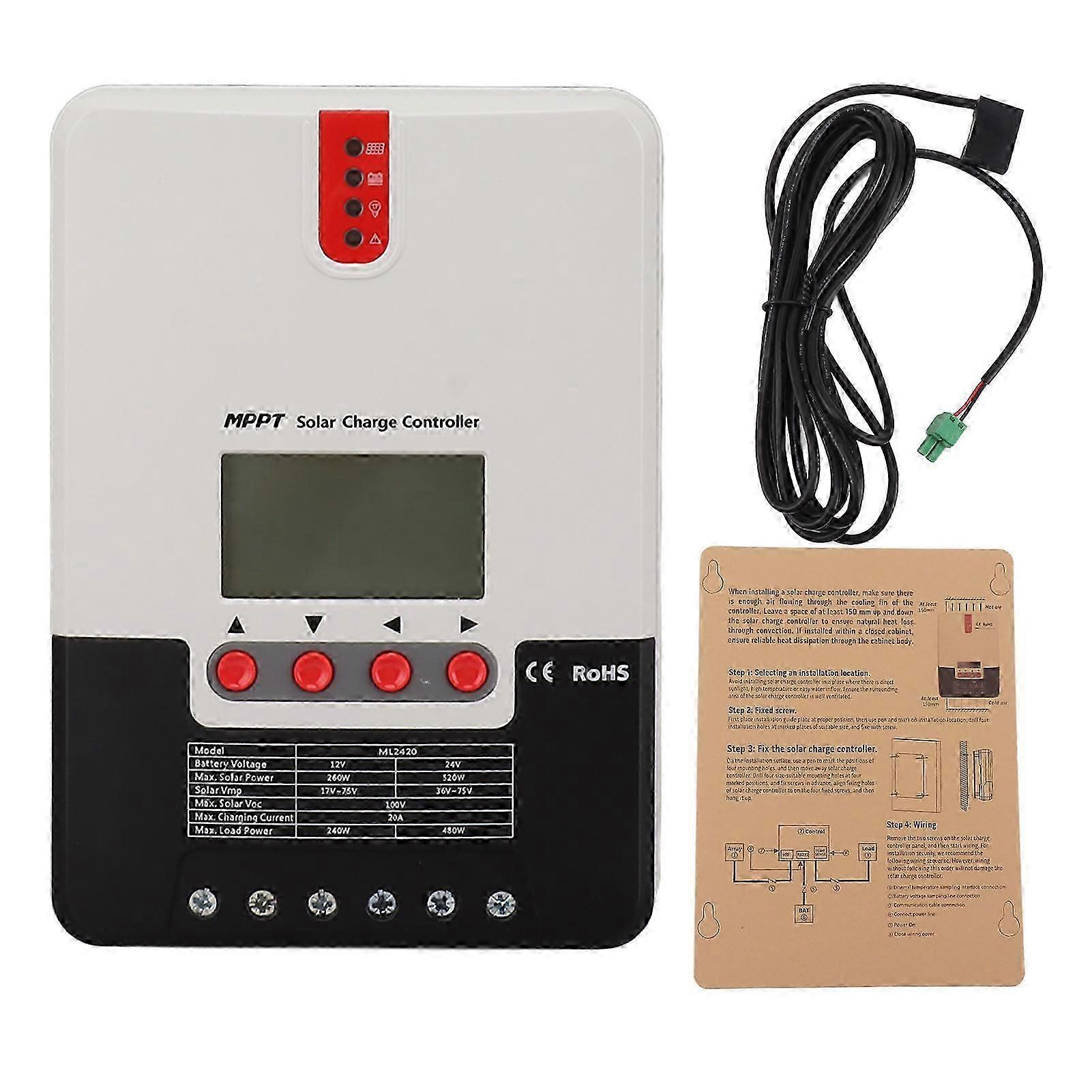 12V 24V 20A MPPT Solar Charge Controller with LCD Display and LED Indicators Parameter Adjustable Solar Panel Regulator for Lithium Battery