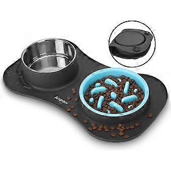 Slow Feeder Dog Bowls 3 i 1 rustfrit stål Hundemad og vandskåle