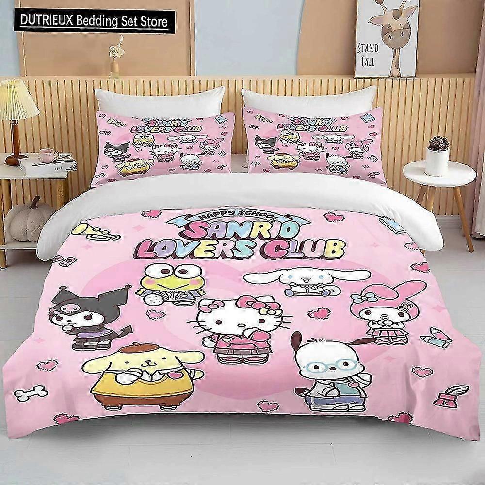 B511 Lakan Sanrio Karaktär Vänner Tryckta sängkläder Set Tecknad Anime Mikrofiber Sänggott Örngott Vuxen Sängöverdrag Sovrum Sängset Påslakan Säng Hon