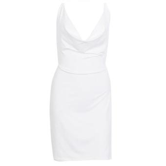 Damen Tiefer V-Ausschnitt Neckholder Nachtclub Minikleid mit hohem Schlitz Dessous Rückenfrei Party Bodycon ärmellose Kleider Weiß S
