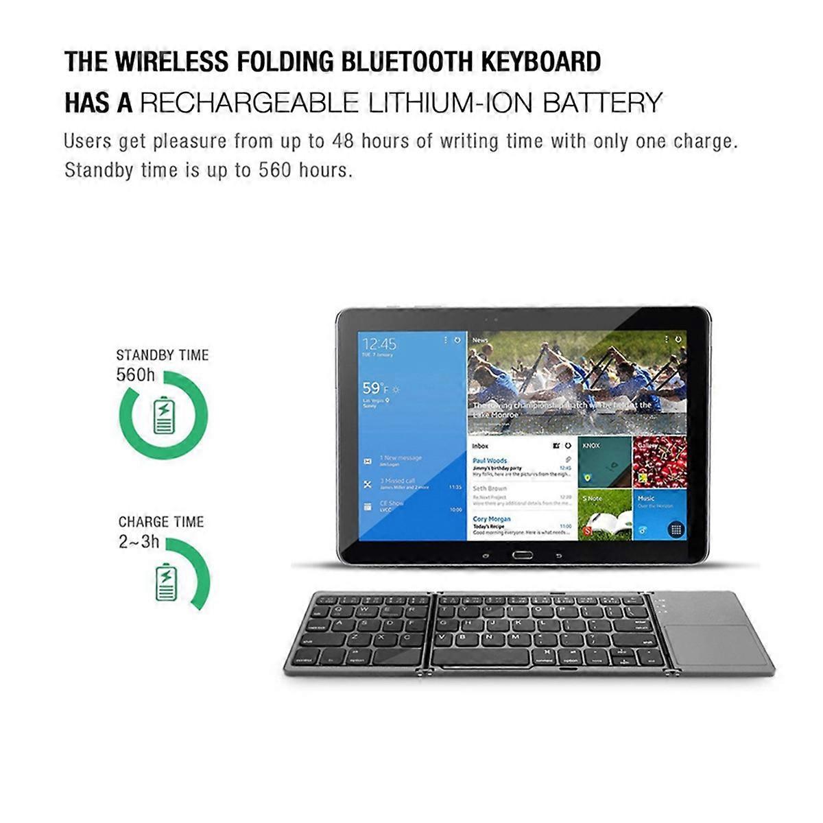 Mini tri-fold wireless bluetooth keyboard for IOS Android White