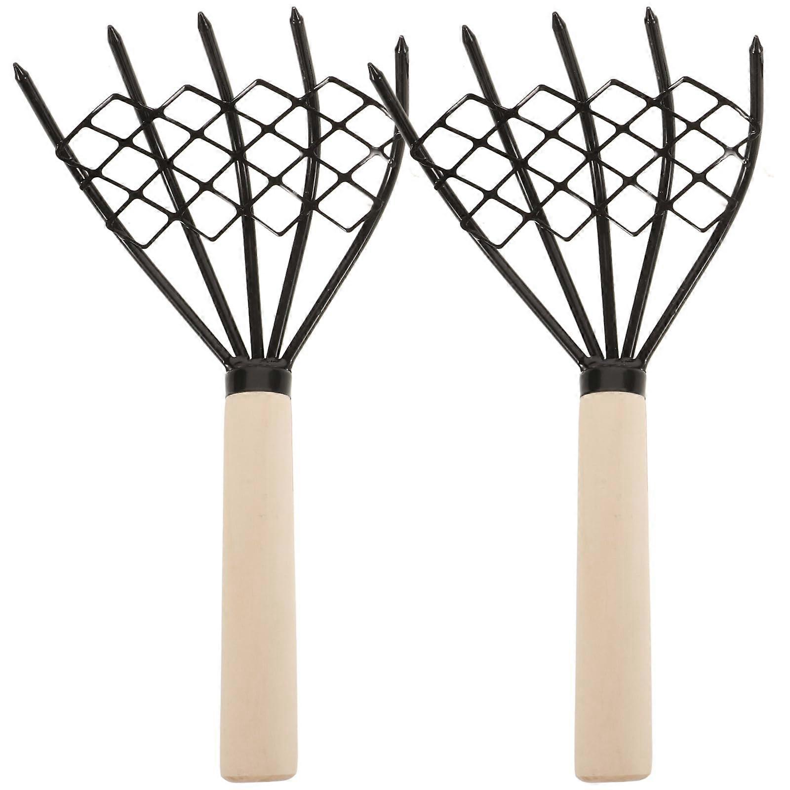2 pcs Beach Rake Claw Rake with Net Wooden Handle Seafood Digging Rakes Clam Scraper Oyster Shell Digging Tool for Beach Gardening