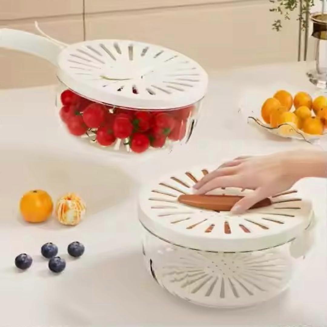 Fruit and Vegetable Washing Bowl with Lid - Kitchen Essential, Brown Color, Durable Material, Easy to Clean