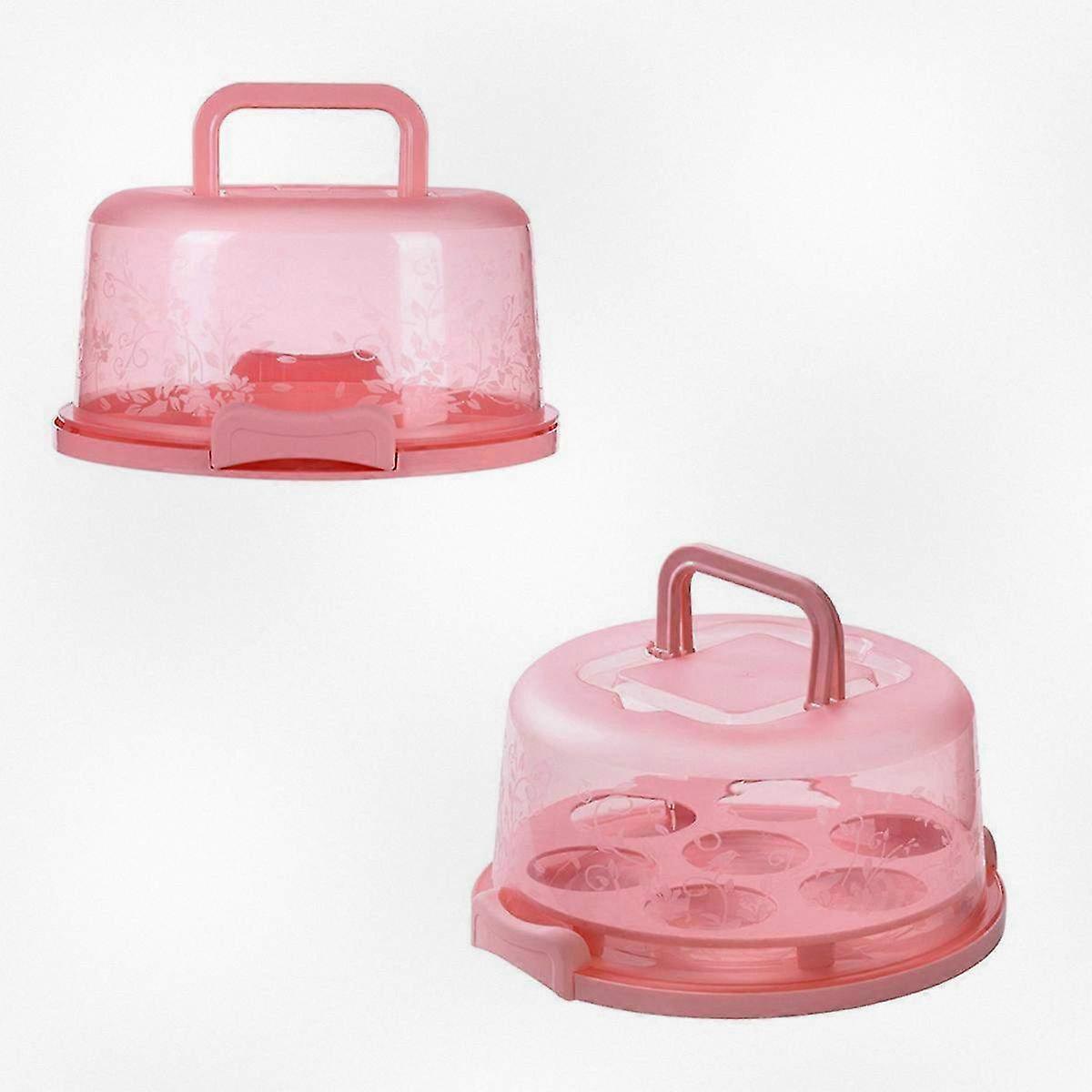 Pink Cake Carrier Box with Lid and Handle for Cupcakes and Pastries