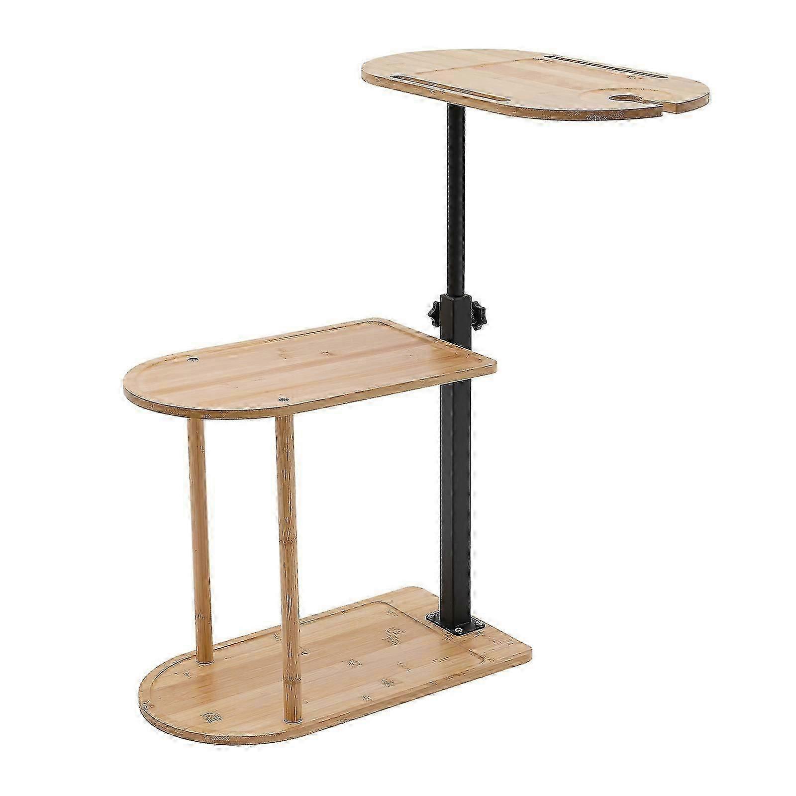 3-Tier Waterproof Rotatable Adjustable Bath Tray Table Freestanding Bamboo Side Table