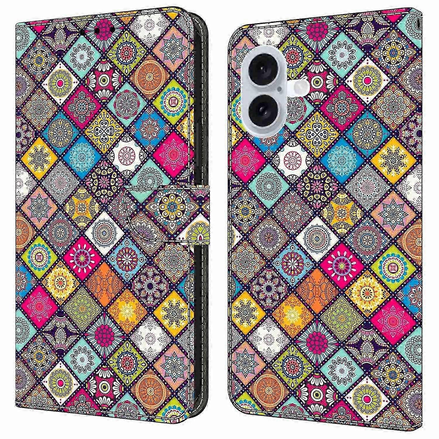For iPhone 16 Case Pattern Printed Protective Cover TPU+PU Leather Flip Phone Case