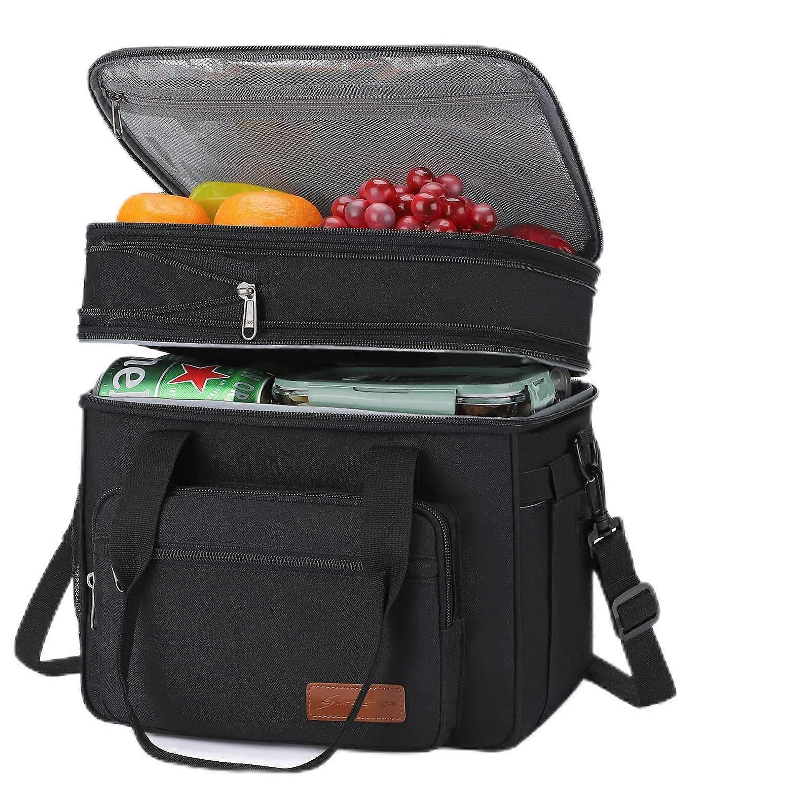 Lunch box, 23L ulated lunch bag, double expandable -storey cooler bag, black