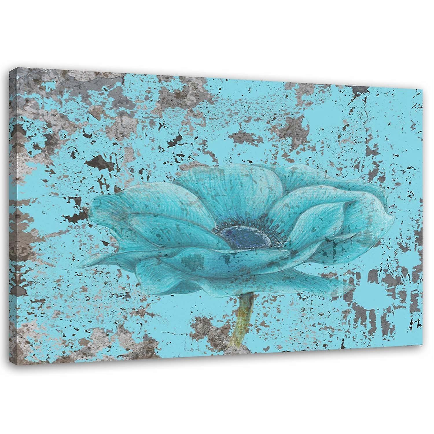 Impression sur toile, Fleur rétro turquoise - 90x60