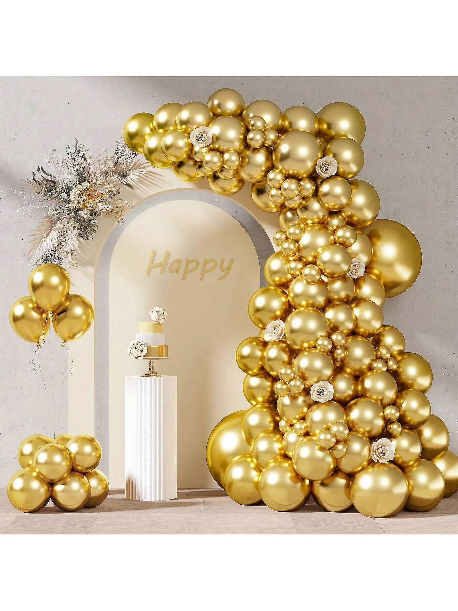 129個のメタリックゴールドバルーンセット - パーティー、結婚式、誕生日、卒業、バレンタインデーの装飾のための18/10/5インチ