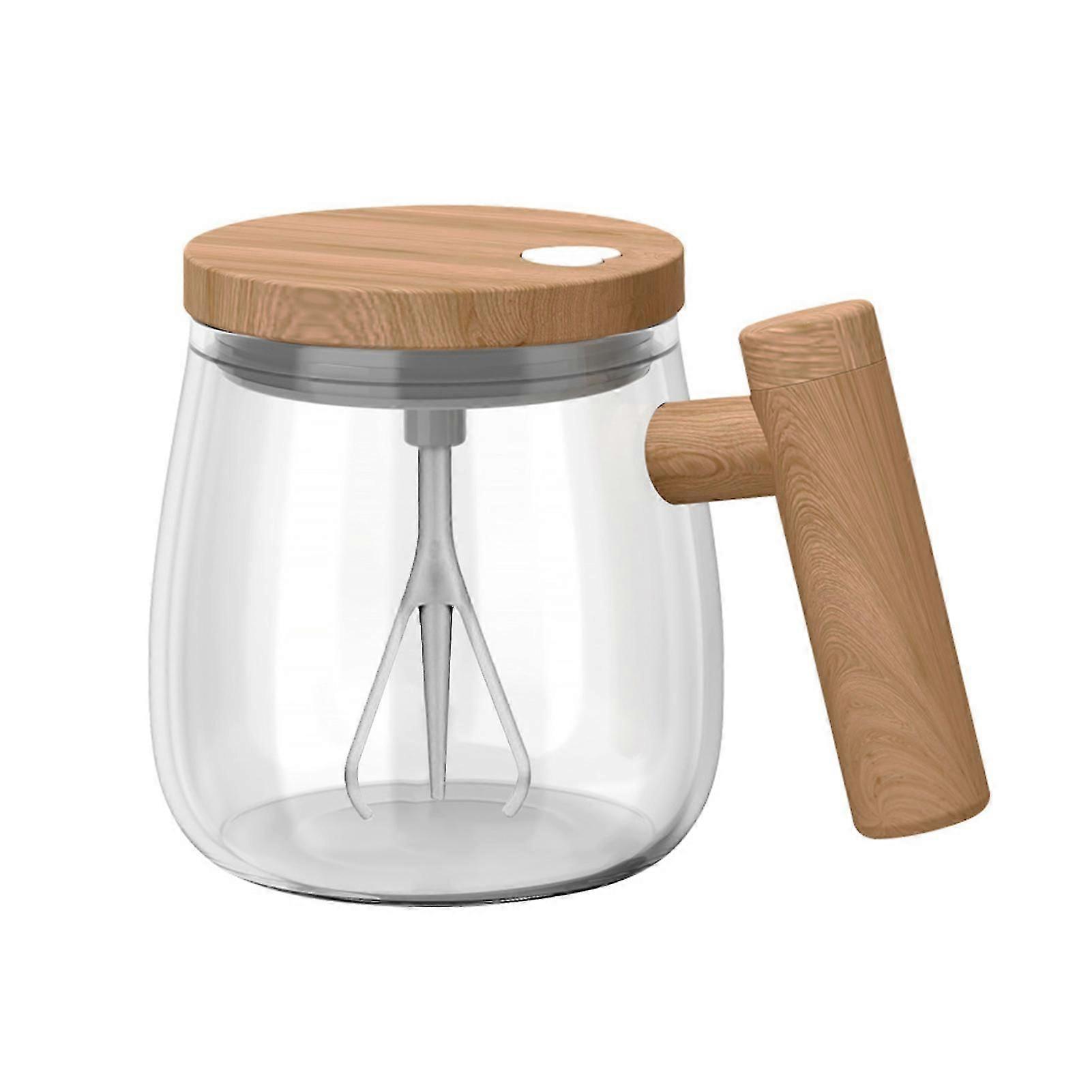 Tyuhe 400ML Automatic Stirring Mug Portable Battery Operated Large Capacity Wooden Handle Travel Electric Self Mixing Glass Coffee Milk Powder Cup