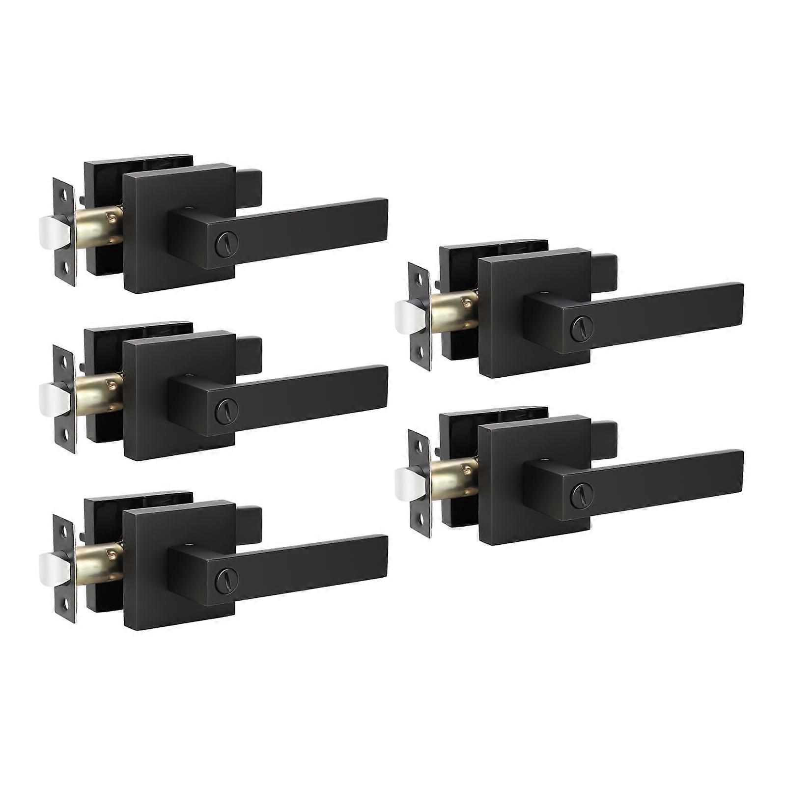 5 Pack Matte Black Door Handle Door Lever Privacy Door Lock Set, Left or Right Handing