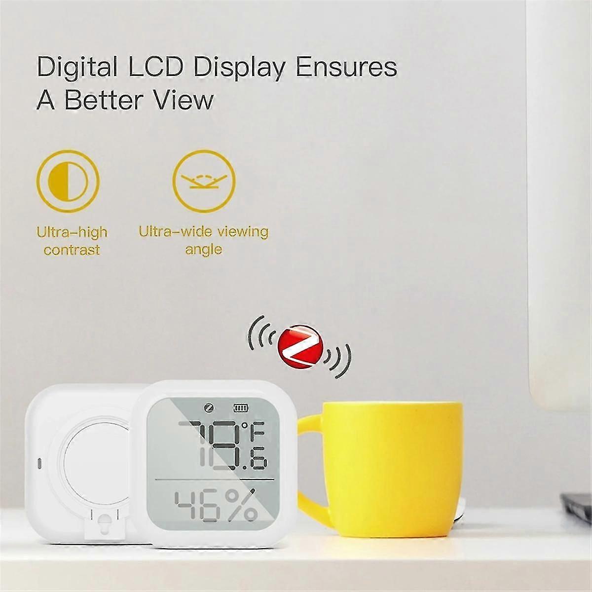 ZigBee Temperature and Humidity Sensor, Digital Display, App Remote Control, LCD Screen, White