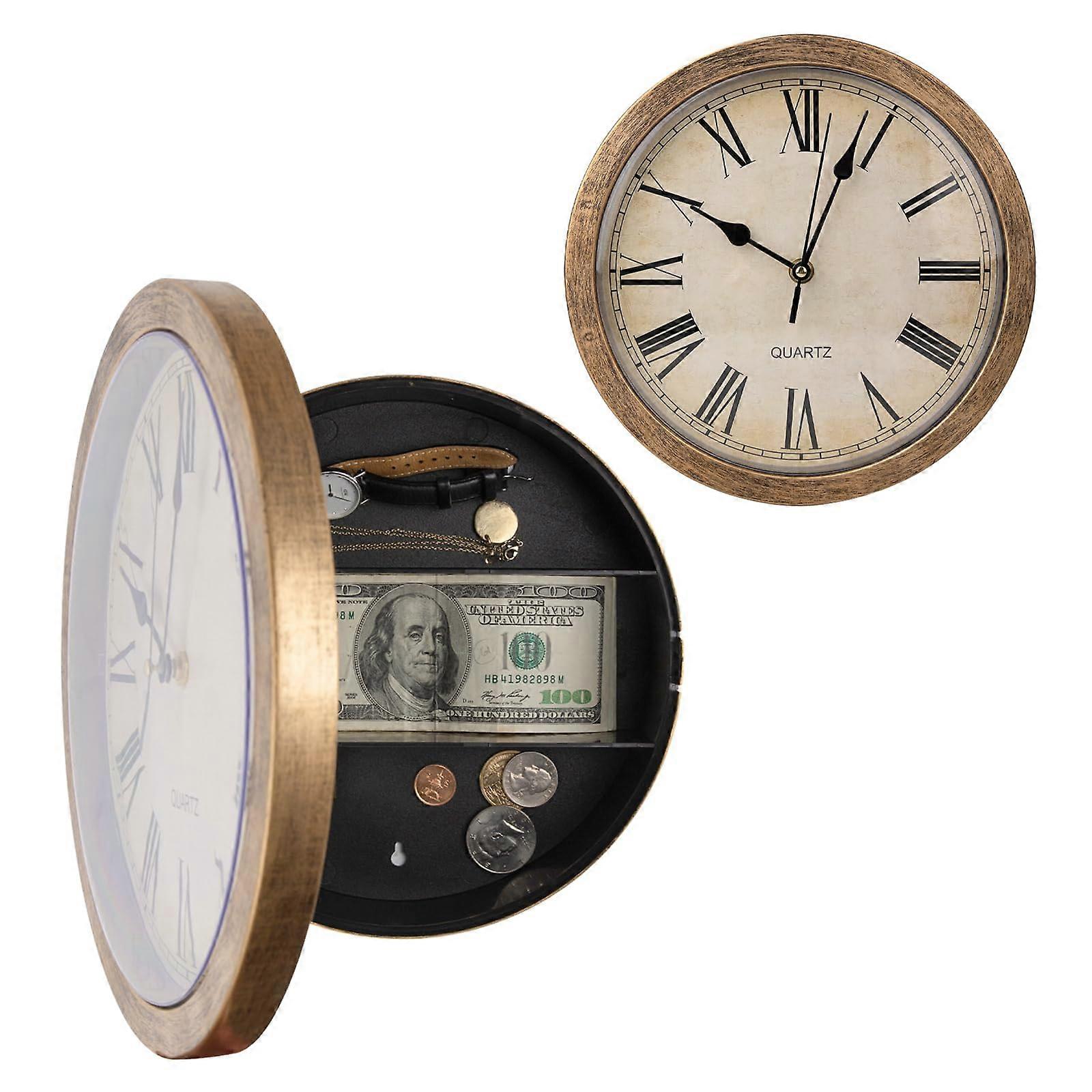 Wall Clock Secret Safe, Diversion Safe, 10 inch Plastic Bronze Clock with Hidden Compartment