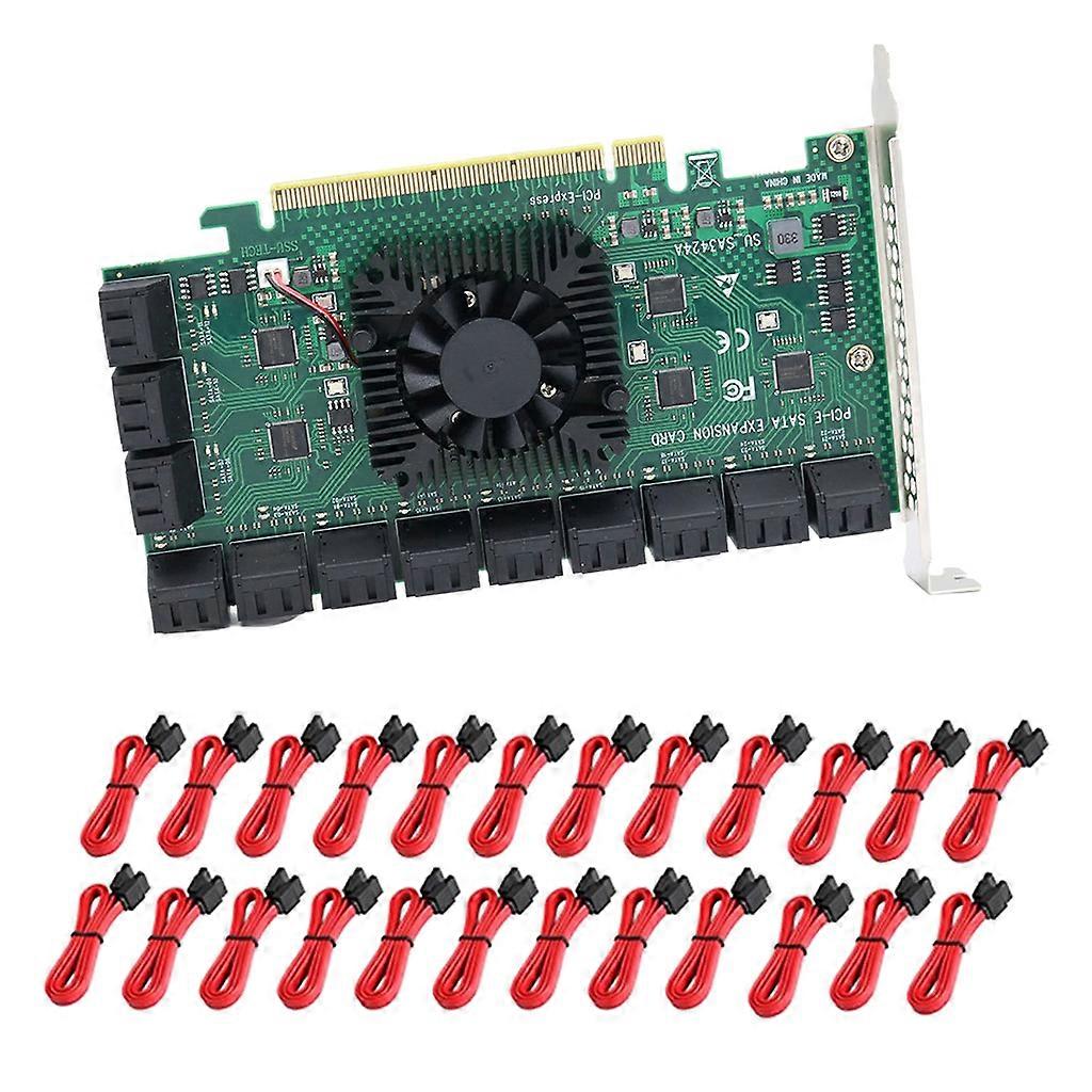 24 Port SATA 6Gbps PCI E Controller Card PCI-E 16X to SATA III Adapter/Converter PCIe Riser Expansion Adapter Board Red line