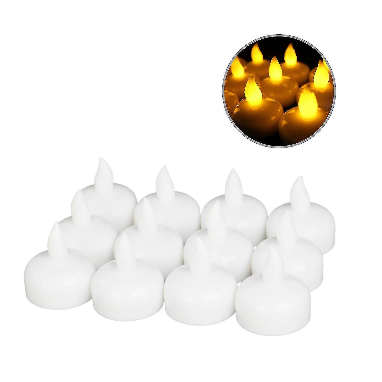 12pcs Waterproof Floating LED Candle Lights for Pool - Yellow
