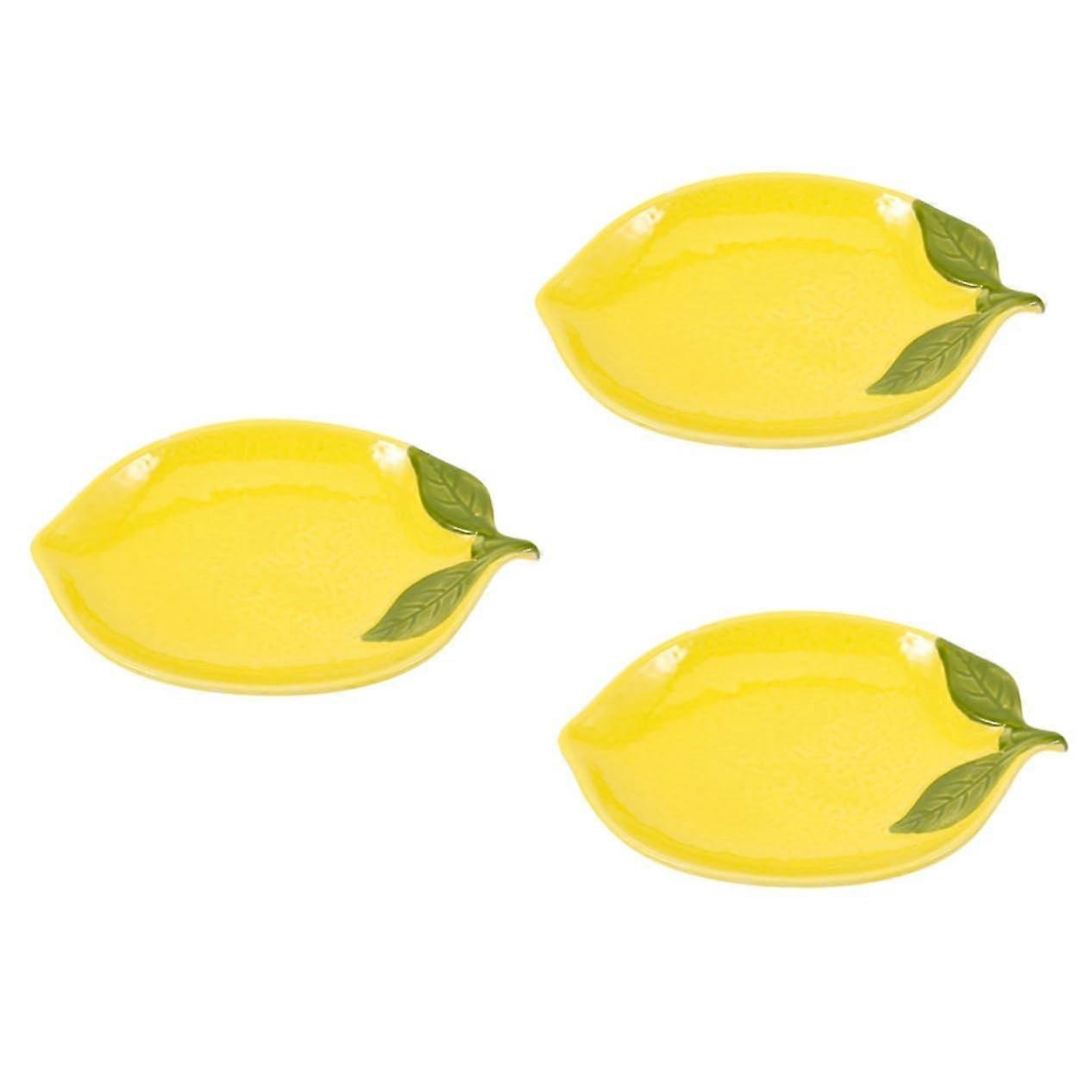 Lemon Tableware Ceramic Fruit Cup and Snack Plate Set, Cute Yellow Design for Breakfast and Buffet, Pack of 3