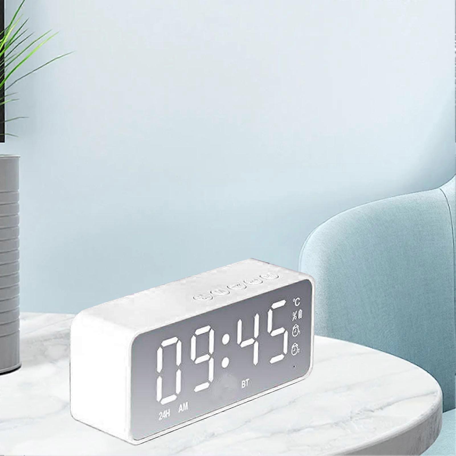 Bluetooth Speaker Alarm Clock Multifunction Electric Alarm Clocks Mirror Surface with Dual Alarms for Home Bedroom White 