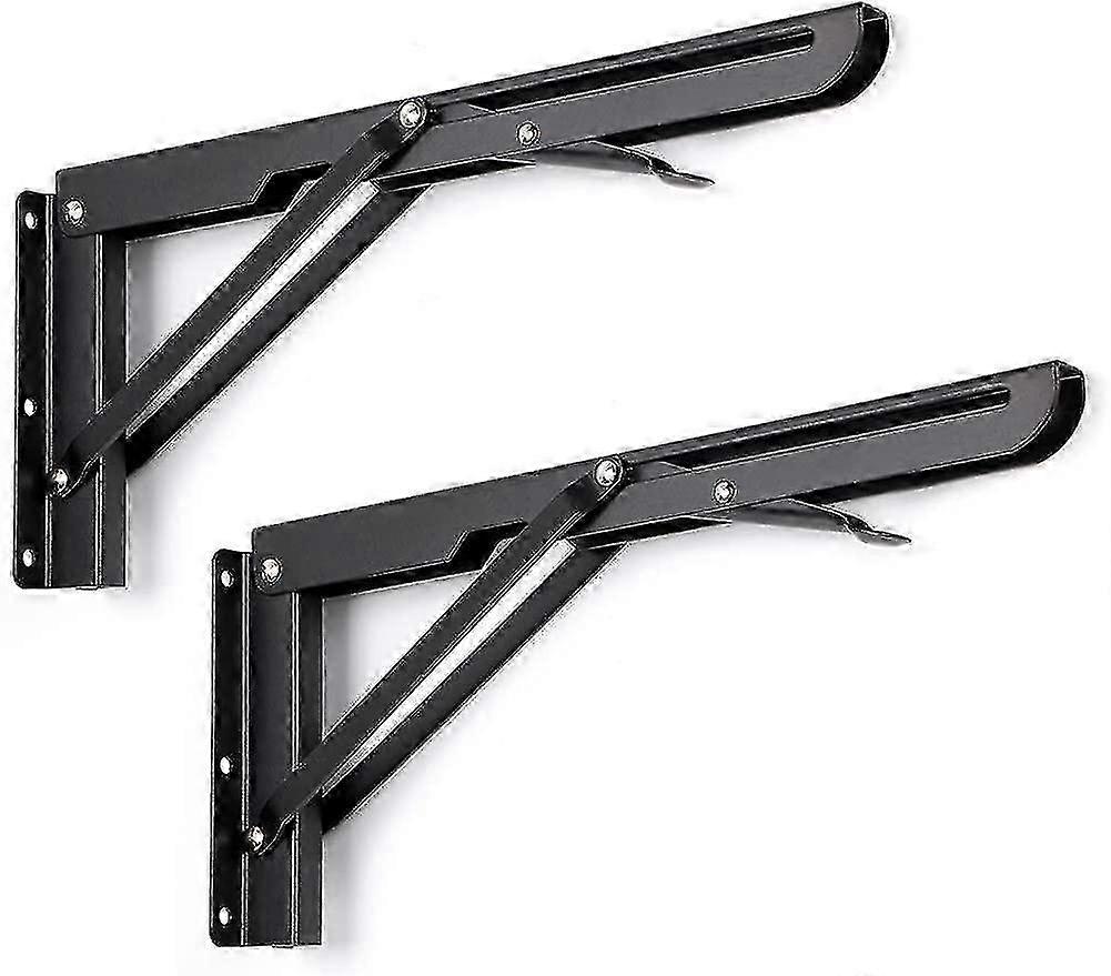 2 Pieces 30cm Black Metal Triangle Folding Shelf Support Bracket for Wall Installation