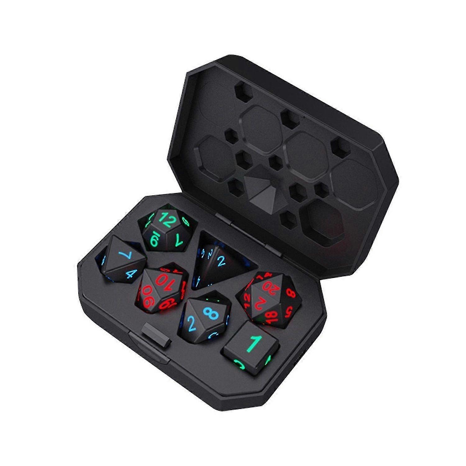 Rpg Polyhedral Dice Set Rechargeable Waterproof Charge Box Abs High Quality Black Durable Interactive Toys