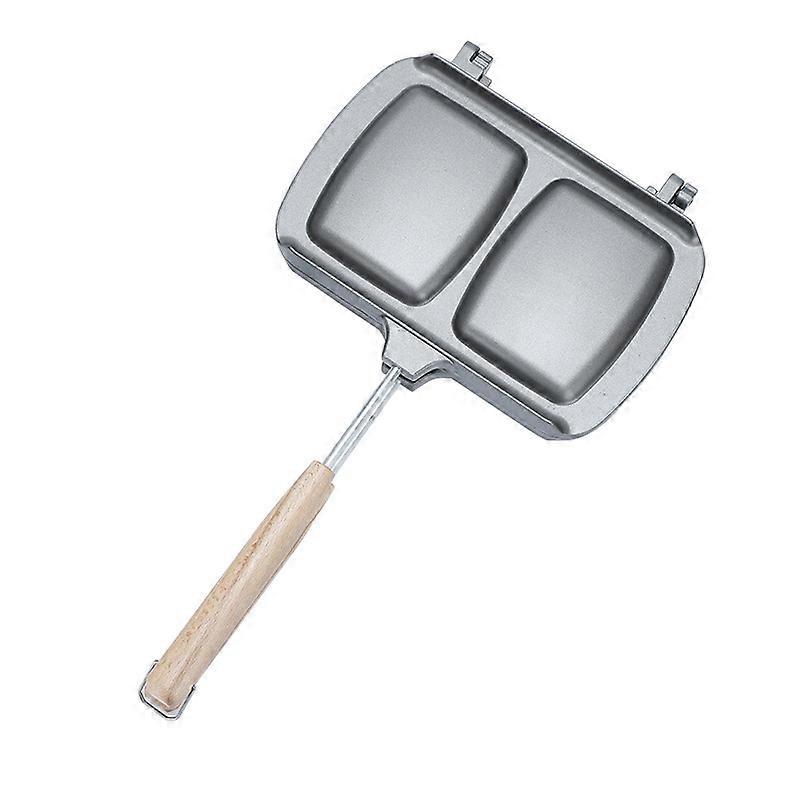 Sandwich Maker - Toaster - Double Sided Frying Pan - Breakfast Machine - Grill - Sandwich Plate - Gray - With Wooden Handle - Aluminum Alloy - Non-St