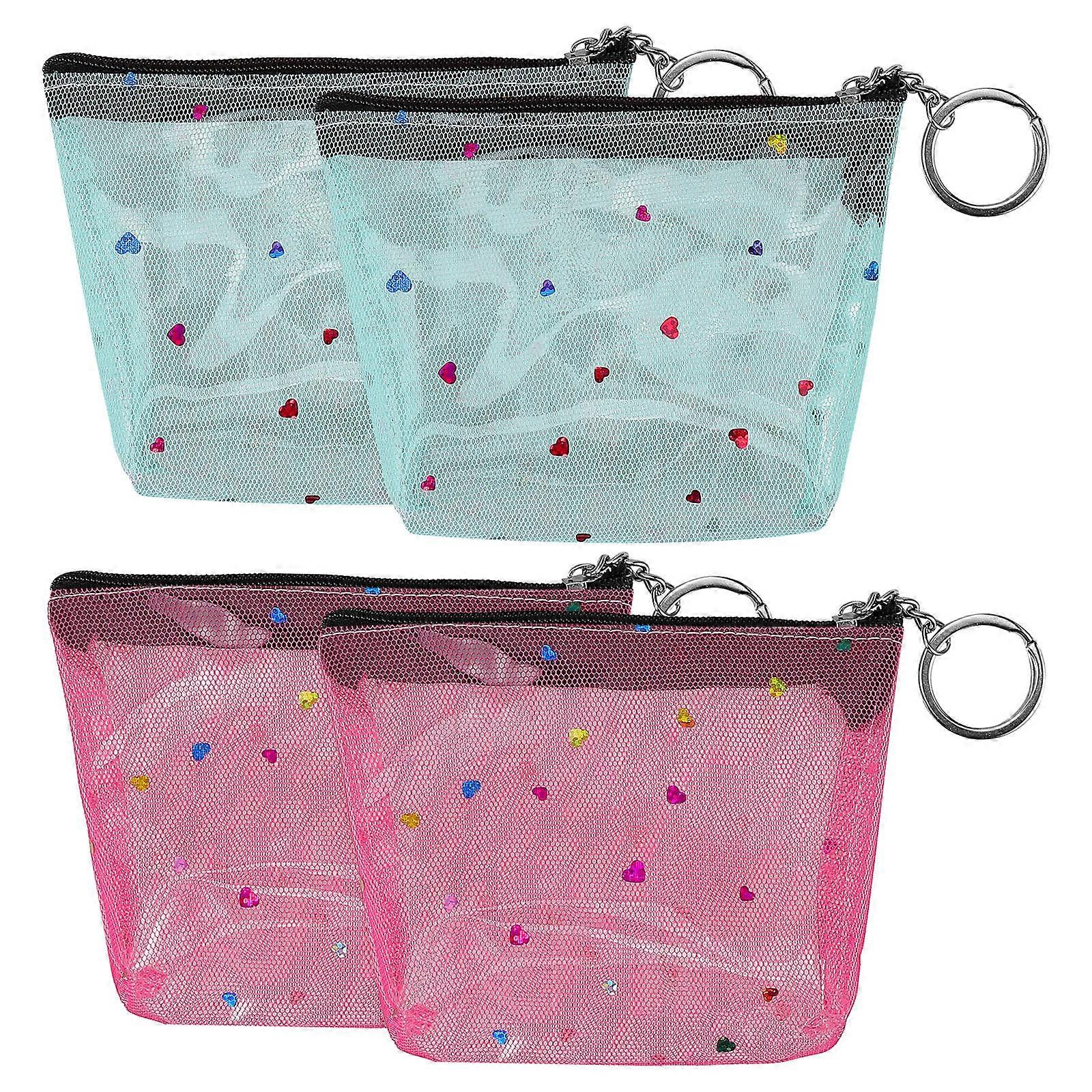 4 Small Coin Purses with Zipper Clear PVC Wallet for Women Retro Flower Print Assorted Colors