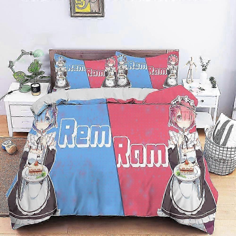 3-Piece Bedding Set for Kids and Adults �C Includes Duvet Cover and Pillowcase �C Perfect for Fans of Re Zero Rem and Ram, Ideal Home Textile