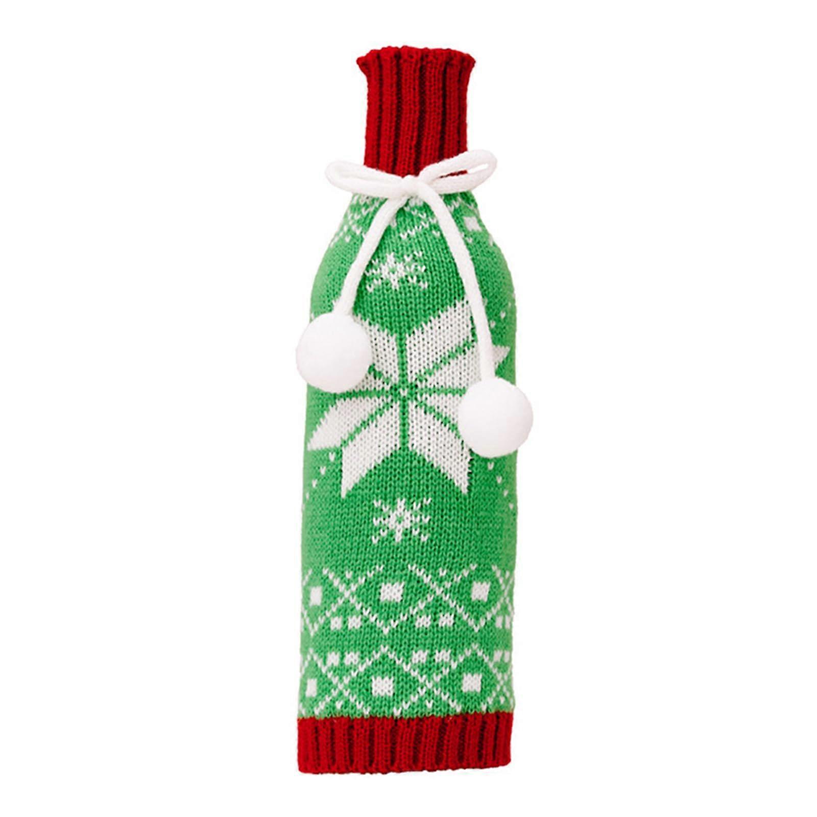Handcrafted Knitted Wine Bottle Cover Green Snowflake Style Decorative Sleeve for Standard Wine Bottles