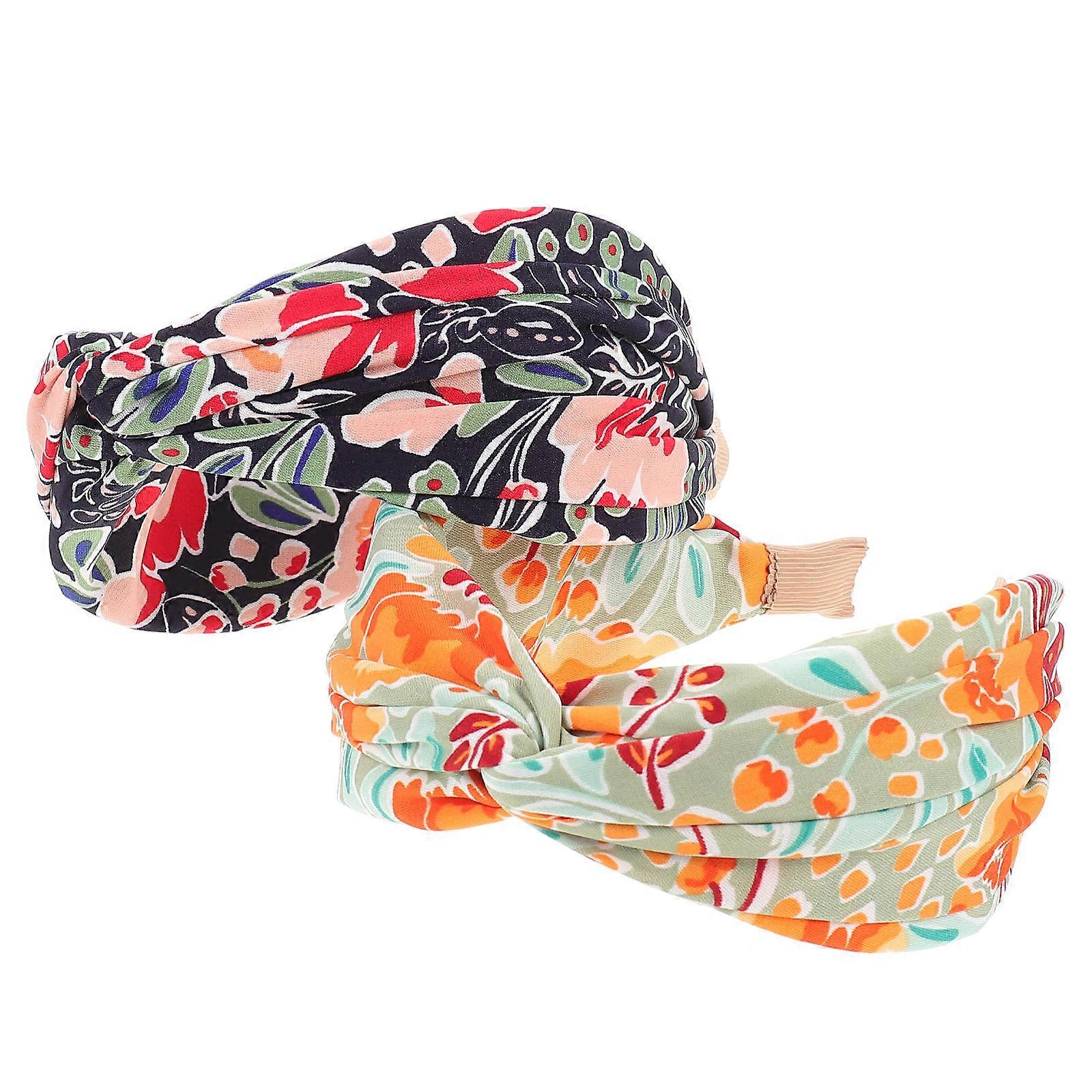 Floral Print Headband Knot Headbands For Women Everyday Use Simple And Elegant Style 17X6.5CM 2Pcs
