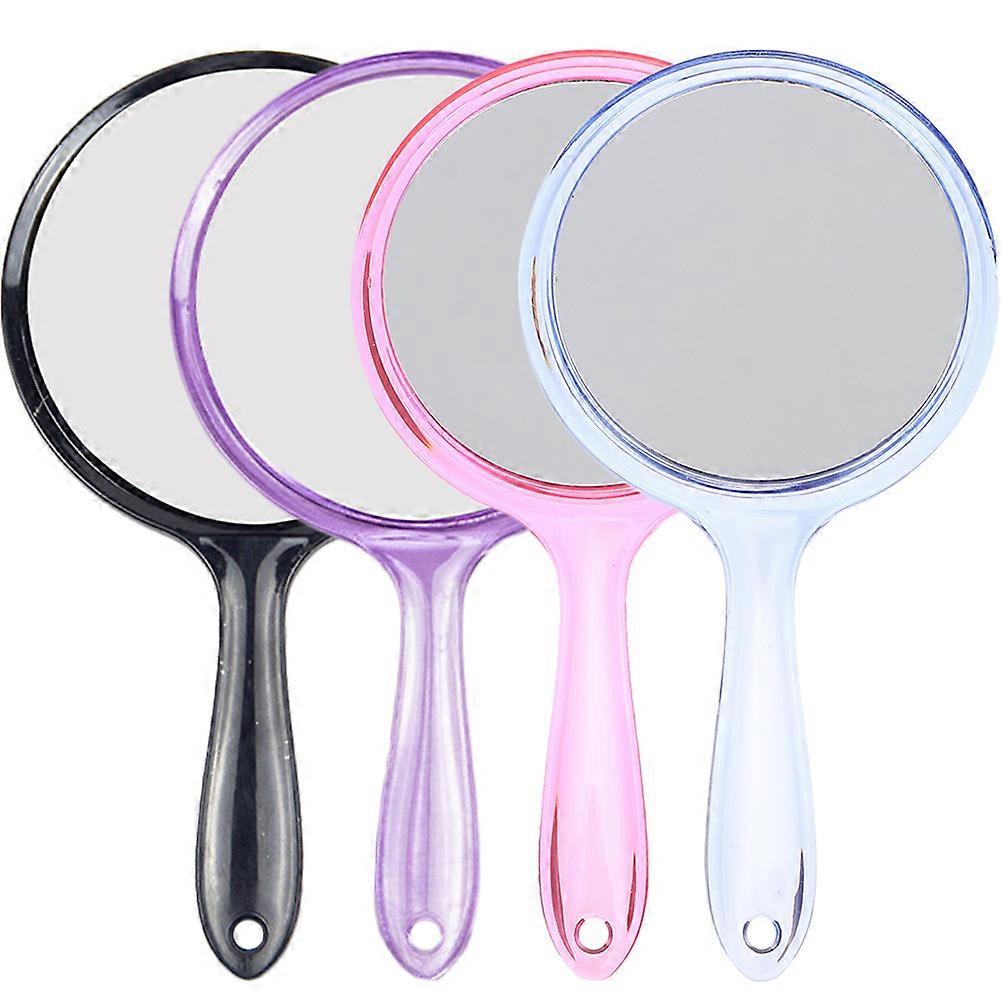 4pcs Portable Double Sided Round Makeup Mirror with Magnification, Lightweight Travel Cosmetic Mirror with Handle, Transparent Pink Purple Blue Black