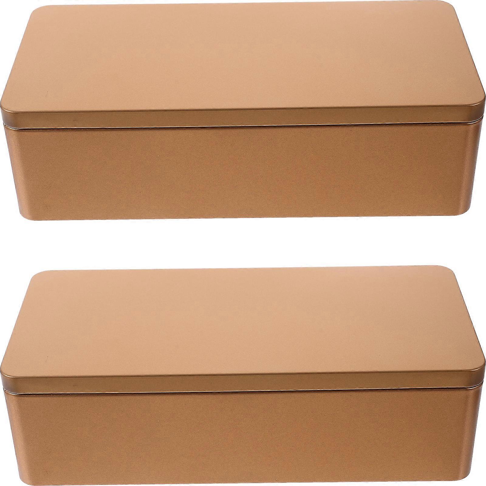 Small Tin Box Rectangular Tin Boxes Lidded Design Tea Bag Container Golden 23.5X11X6.5CM Storage 2Pcs
